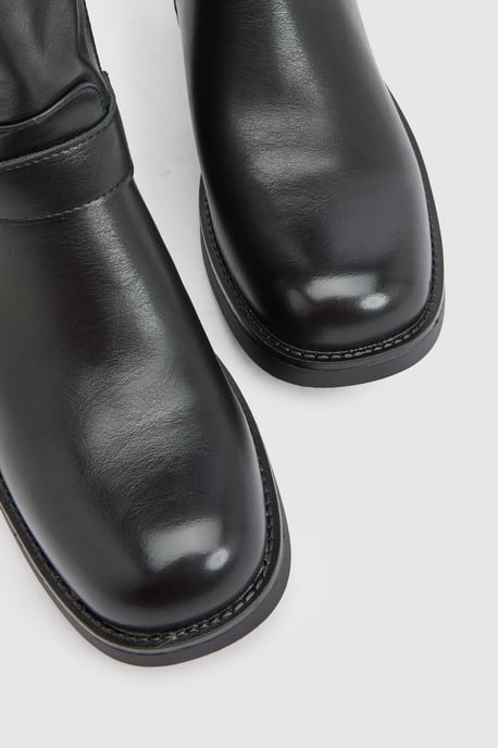 Seline Faux Leather Medium Block Heel Biker Boots - Image 3