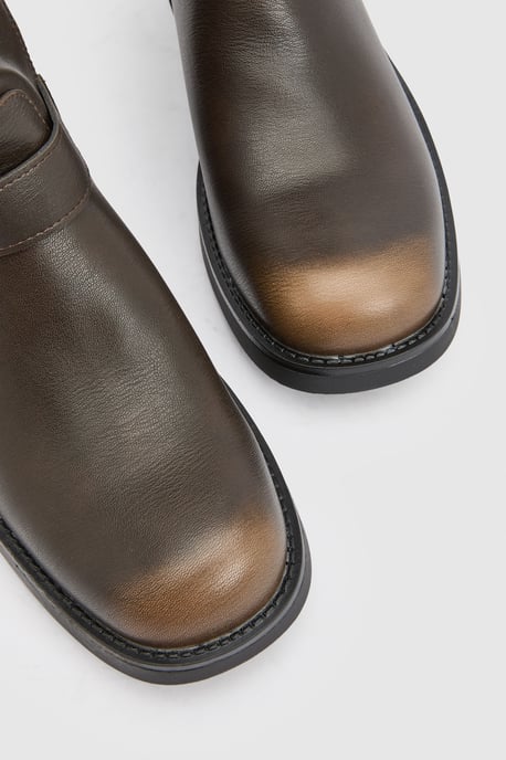 Seline Faux Leather Medium Block Heel Biker Boots - Image 3