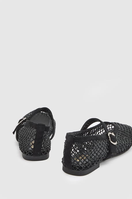 Faith: Shelly Faux Leather Netted Rhinestone Ballet Flats - Image 2