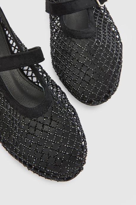 Faith: Shelly Faux Leather Netted Rhinestone Ballet Flats - Image 3