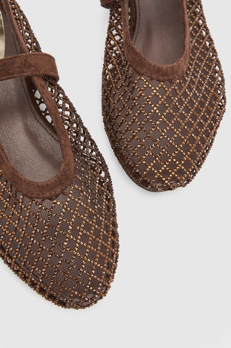 Faith: Shelly Faux Leather Netted Rhinestone Ballet Flats - Image 3