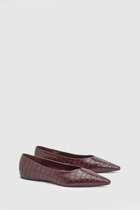 Gemma Faux Croc Leather Pointed Toe Flats - Image 1