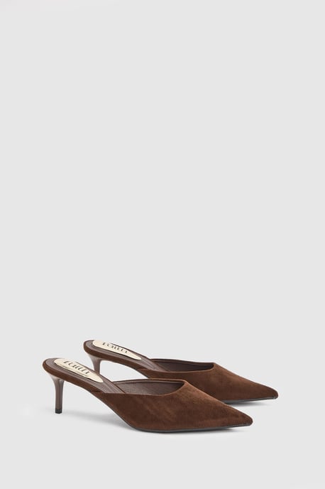Becky Faux Suede Pointed Toe Medium Stiletto Heel Mules - Image 1