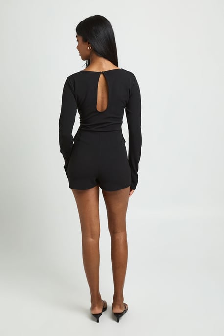 Slash Neck Gold Trim Waist Detail Playsuit - Image 2
