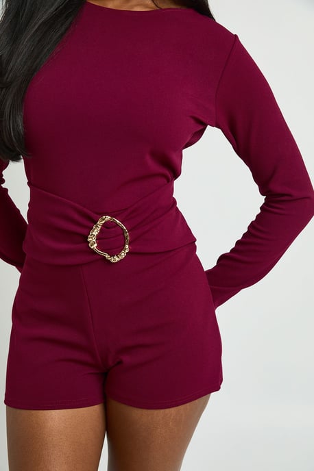 Slash Neck Gold Trim Waist Detail Playsuit - Image 4