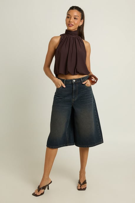 High Neck Sleeveless Bubble Hem Top - Image 3