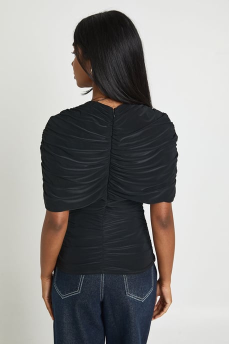 Pleated High Neck Cape Detail Top - Image 2