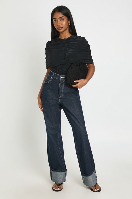 Pleated High Neck Cape Detail Top - Image 3