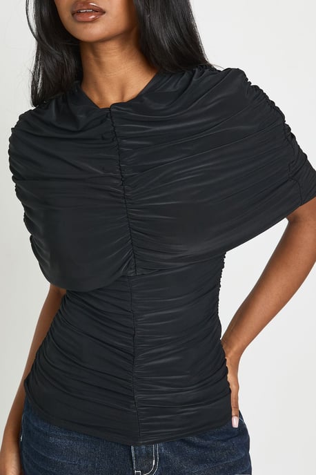 Pleated High Neck Cape Detail Top - Image 4