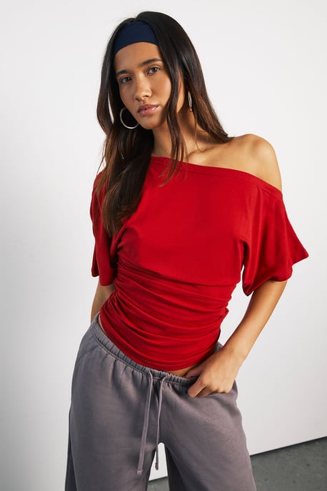 Off The Shoulder Ruched T-Shirt - Image 1