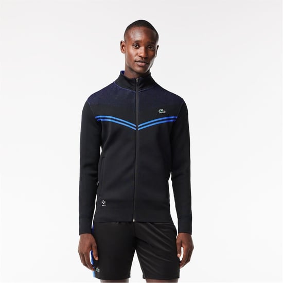 Men's Lacoste Regular Fit Zip Neck Long Sleeve Sweater in Black/Hilo - Image 2