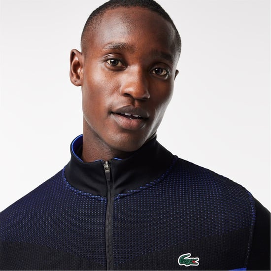 Men's Lacoste Regular Fit Zip Neck Long Sleeve Sweater in Black/Hilo - Image 3