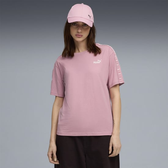 Women's Puma Tape Relaxed T-Shirt in Poised Pink - Image 3