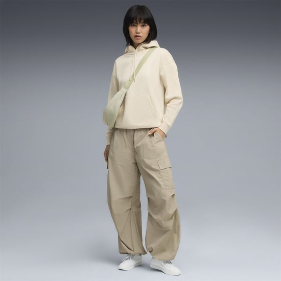 Women's Puma Maximal Metallic Comfort Tech Fleece Overhead Hoodie in Alpine Snow - Image 5