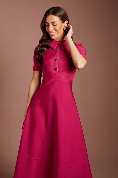 Bandage Knit Short Sleeve Shirt Midi Dress - Image 2