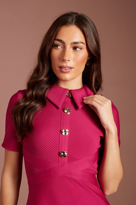 Bandage Knit Short Sleeve Shirt Midi Dress - Image 4