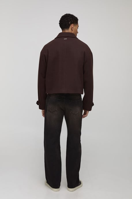 Double Breasted Cropped Melton Overcoat - Image 2