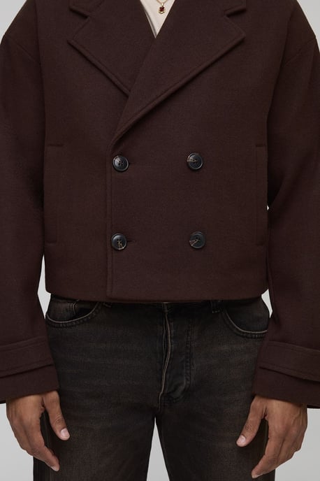 Double Breasted Cropped Melton Overcoat - Image 3