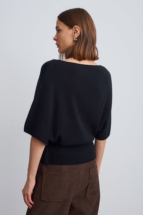 Belted Boat Neck Knit Sweater - Image 2