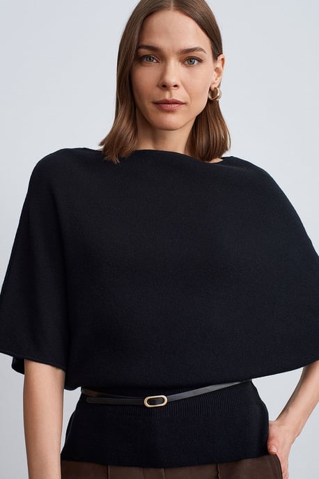 Belted Boat Neck Knit Sweater - Image 3