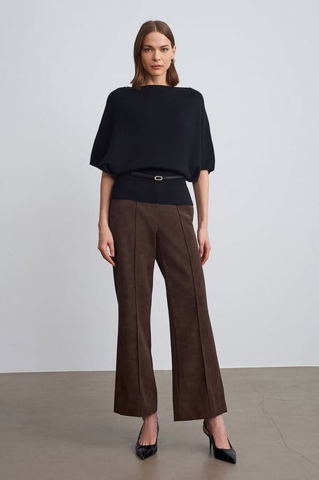 Belted Boat Neck Knit Sweater - Image 4