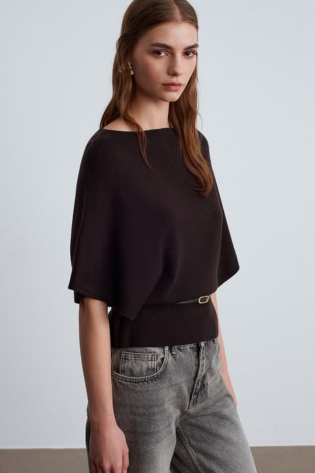 Belted Boat Neck Knit Sweater - Image 4