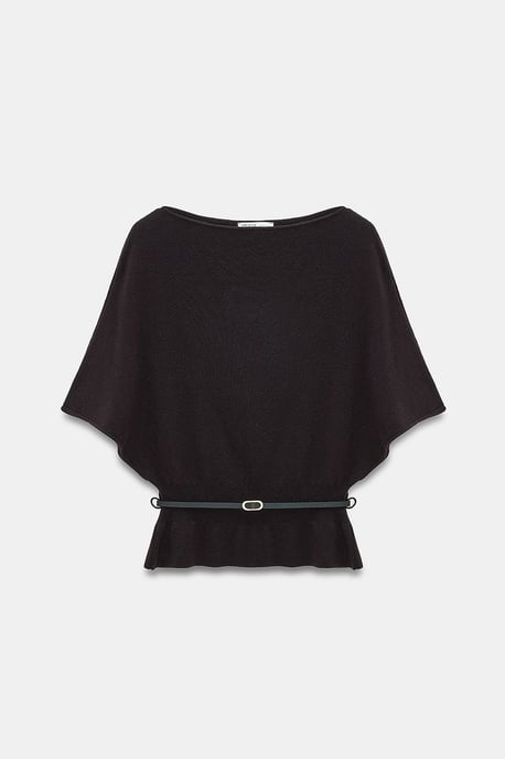Belted Boat Neck Knit Sweater - Image 6