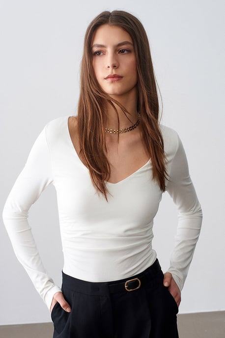 Slim Fit V-hals Gebreide Blouse - Image 1