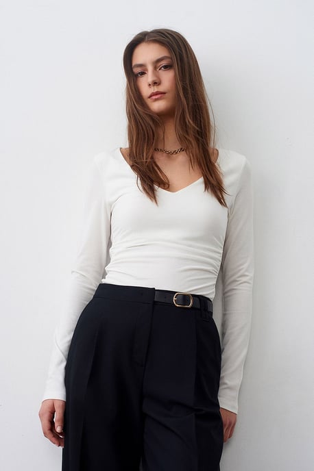 Slim Fit V-hals Gebreide Blouse - Image 3