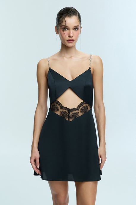 Satin Midi Slipdress Met Kant Trim - Image 1