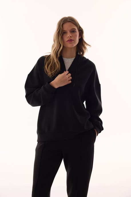 Överdimensionerad V-ringad Stickad Hoodie - Image 1