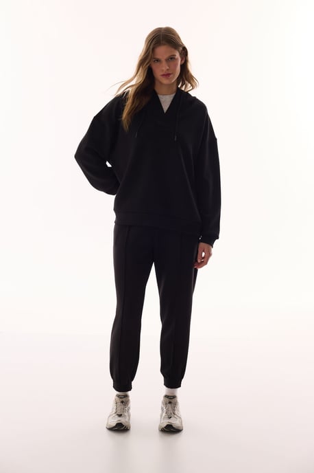 Överdimensionerad V-ringad Stickad Hoodie - Image 2