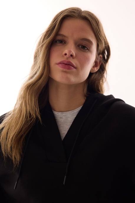 Överdimensionerad V-ringad Stickad Hoodie - Image 3