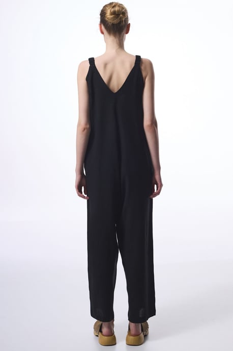 Getailleerde V-hals Rechtaflopende Jumpsuit Met Zakjes - Image 2