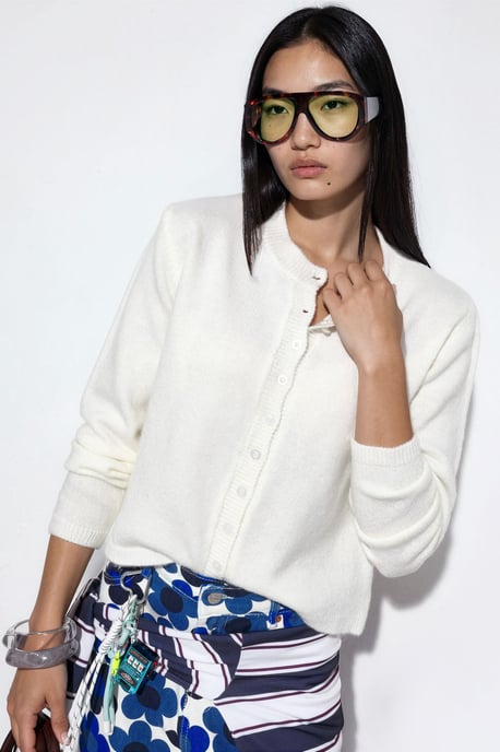 Geribbelde Crew Neck Knopen Cardigan - Image 1