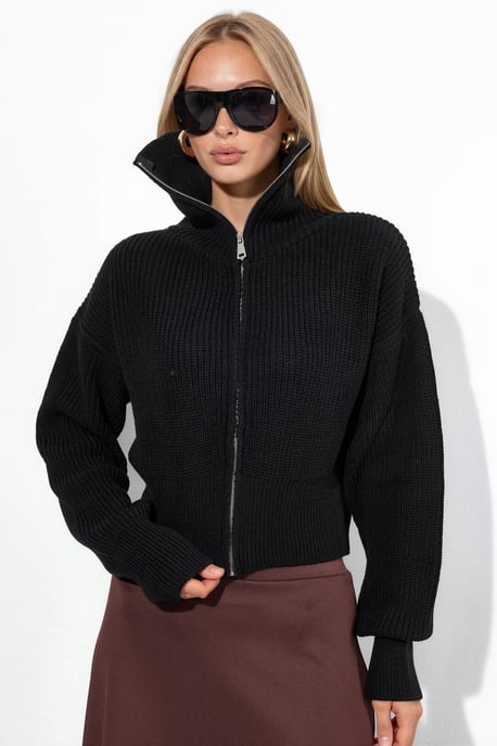Dames Korte Geribbelde Rits Cardigan - Image 1