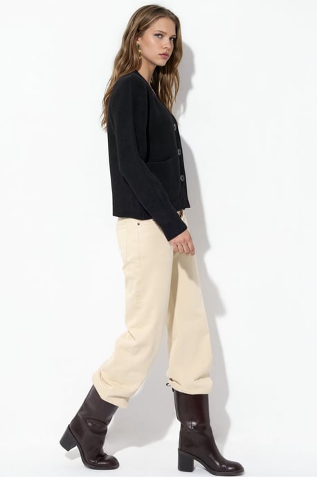 Women's Ribbed V-neck Button Cardigan - Image 2