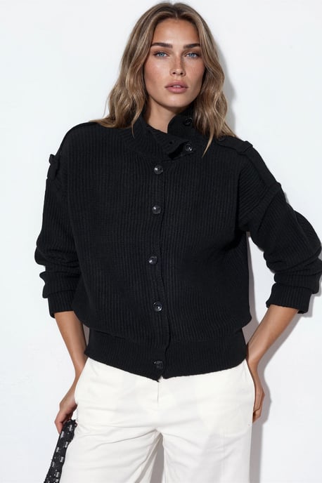 Geribbelde Halse Turtleneck Knopen Cardigan - Image 1