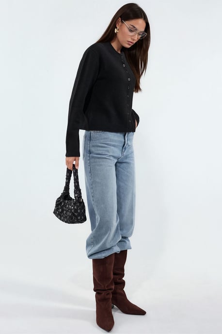 Geribbelde Crew Neck Knopen Cardigan - Image 3