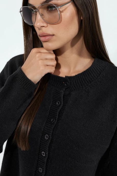 Geribbelde Crew Neck Knopen Cardigan - Image 4