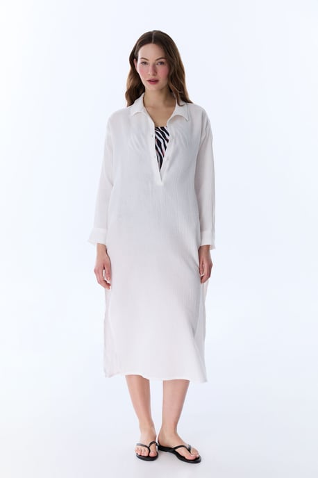 Long Oversized Cotton Button Cover-Up - Image 1