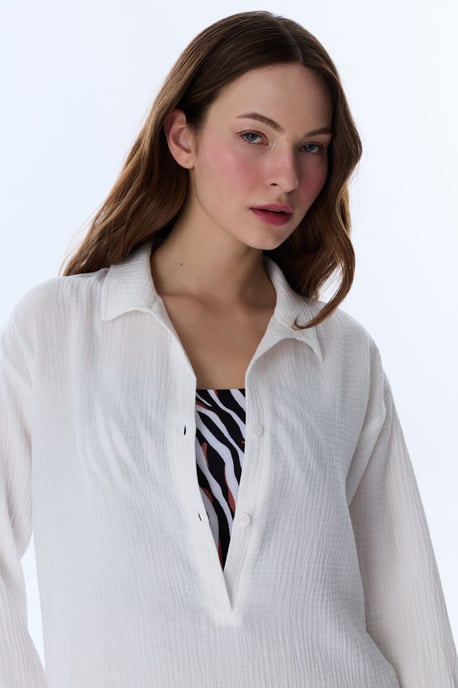 Long Oversized Cotton Button Cover-Up - Image 3