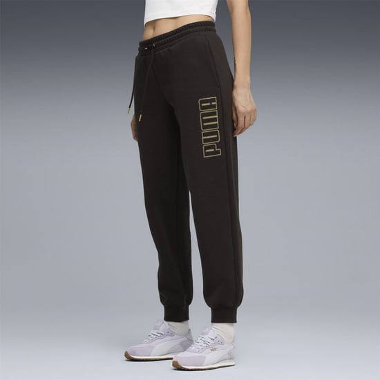 Women's Puma Maximal Metallic Comfort Fleece Jogging Bottoms in Puma Black - Image 3