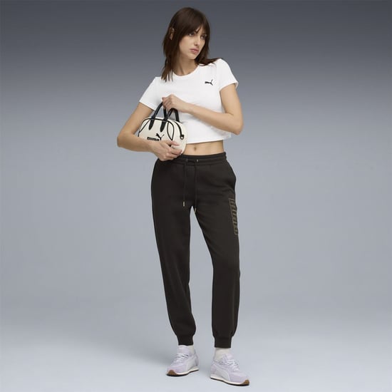 Women's Puma Maximal Metallic Comfort Fleece Jogging Bottoms in Puma Black - Image 5