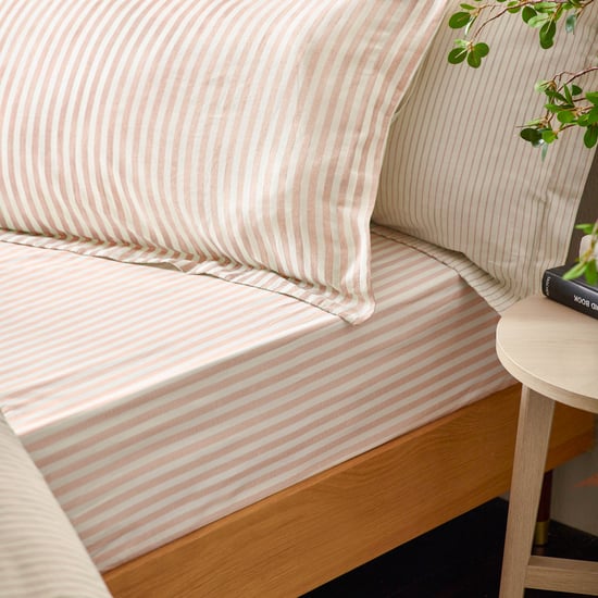 Yard Hebden Striped 100% Cotton Fitted Sheet, Blush - Image 1