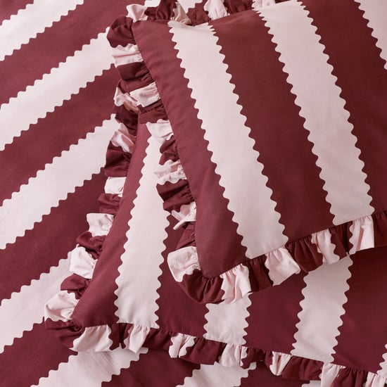 Furn Birdie Stripe Ruffle Duvet Cover Set, Burgundy/Blossom - Image 4