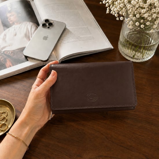 Women’s Large Leather RFID Purse Wallet in Dark Brown - Image 2