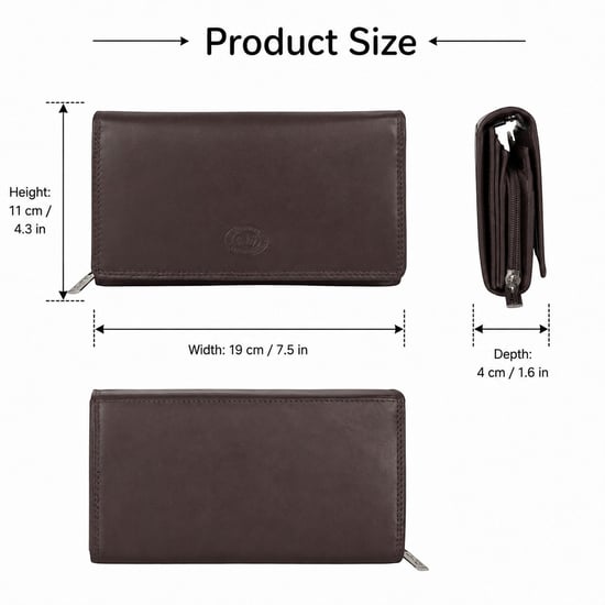 Women’s Large Leather RFID Purse Wallet in Dark Brown - Image 3