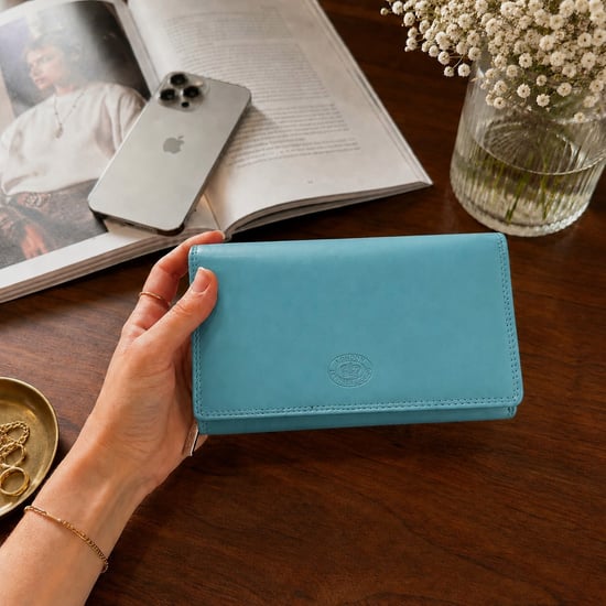 Women’s Large Leather RFID Purse Wallet in Turquoise - Image 2