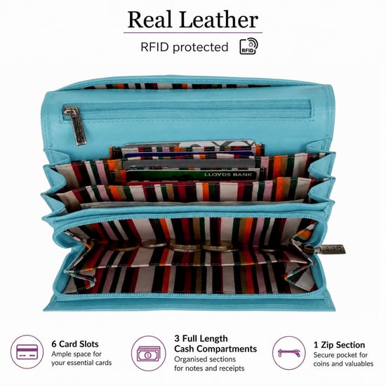 Women’s Large Leather RFID Purse Wallet in Turquoise - Image 5
